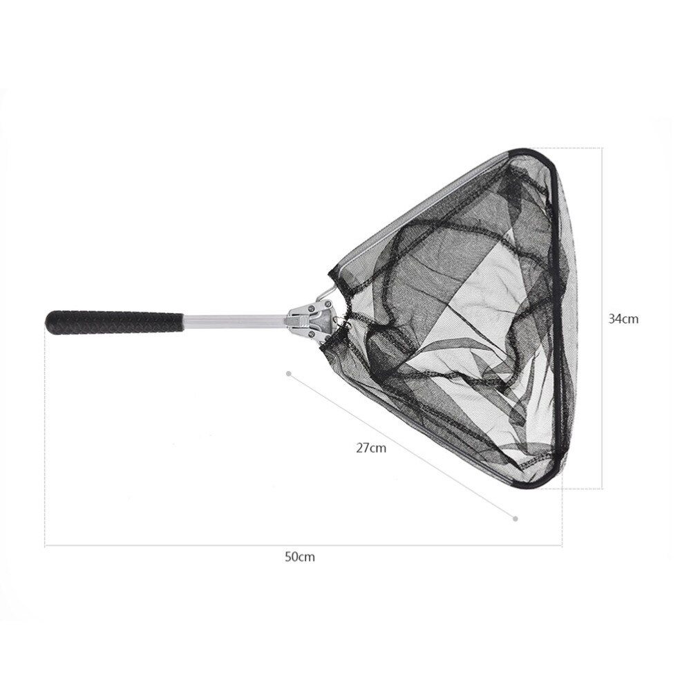 Aluminum Alloy Triangle Fishing Net Foldable Fish Landing Net Mini Collapsible Fish Catching Landing Net (50cm, Black)