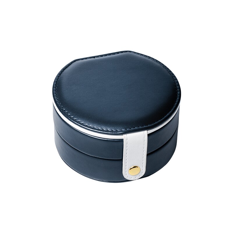 TA MINGREN Oval con caja de espejo Almacenamiento de maquillaje de mujer Pu cuero organizador de joyas de viaje cinco colores: Dark blue