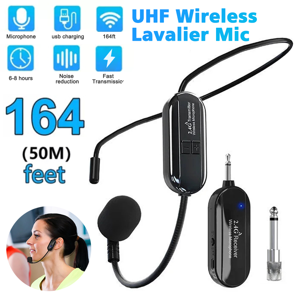 Trasmettitore set microfono lavalier wireless montato sulla testa 2.4G con ricevitore per amplificatore altoparlante vocale guida turistica didattica