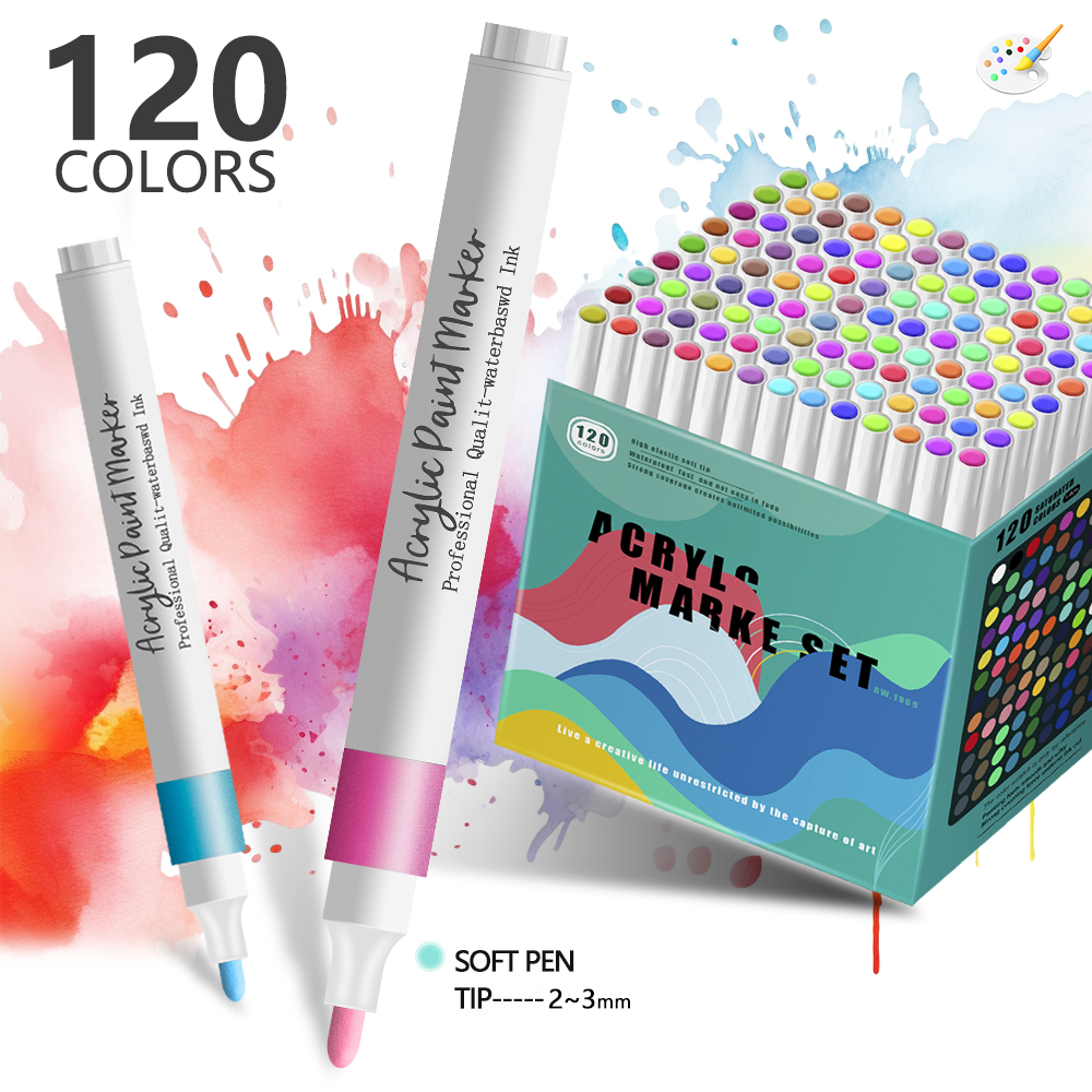 Rotuladores de pintura acrílica de 120 colores, marcadores de pintura con punta de pincel para pintura rupestre, lienzo de madera, piedra, de Navidad, manualidades DIY: YELLOW