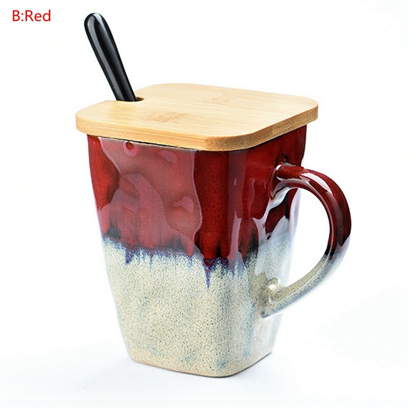 Retro Personality Square Cup Ceramic Cup Large Capacity Mug With Spoon Coffee Cup Household Couple Cup Cups And Mugs