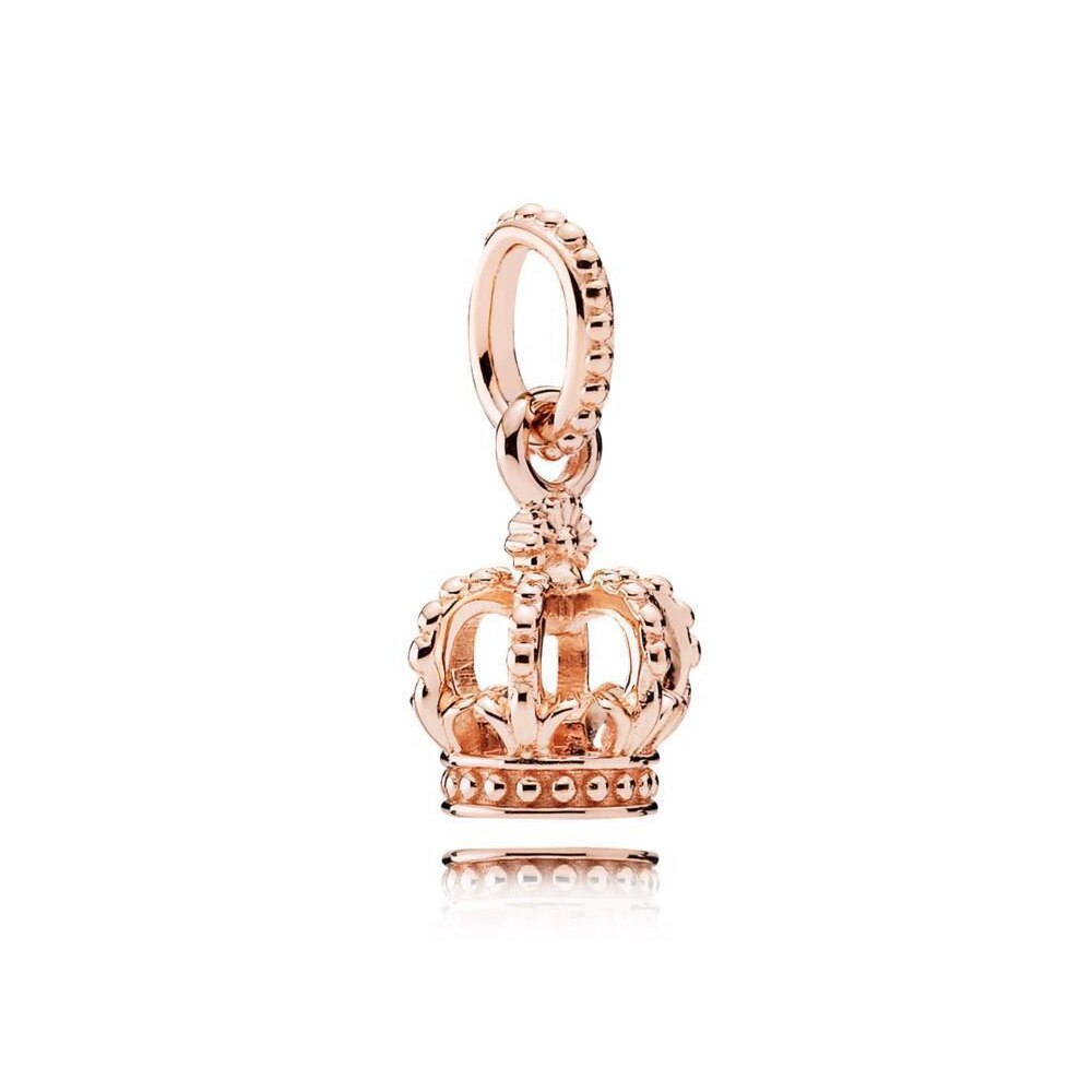 100% S925 Sterling Silver Crown Heart Shape Bow Rose Gold Pendant Series Original Jewelry: 781376