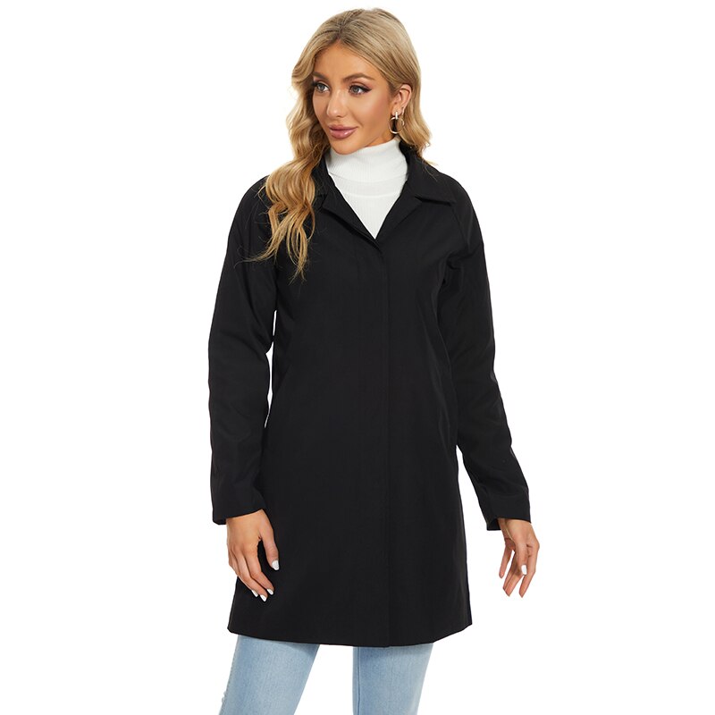 Vangull-gabardina negra para mujer, abrigo entallado de manga larga con botonadura única, rompevientos, para oficina, Primavera