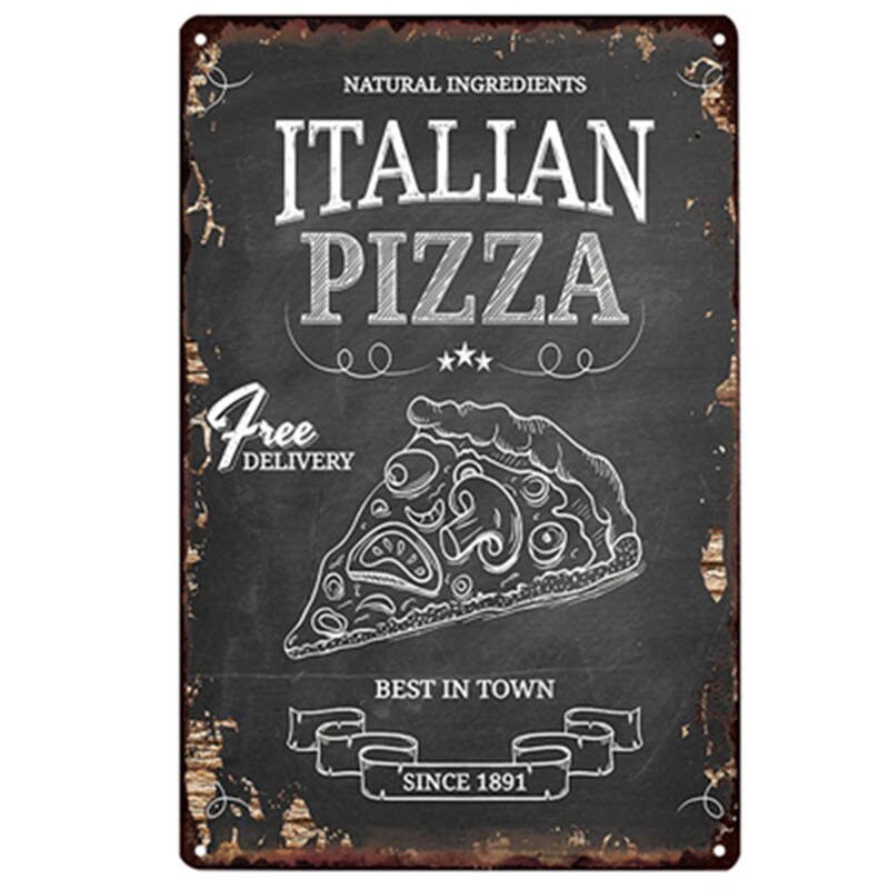 Pizza kyltti pizza ravintola ravintola retro peltimaalaus vintage metallikuva seinäkoristelu amerikkalainen minimalistinen tyyli: 17