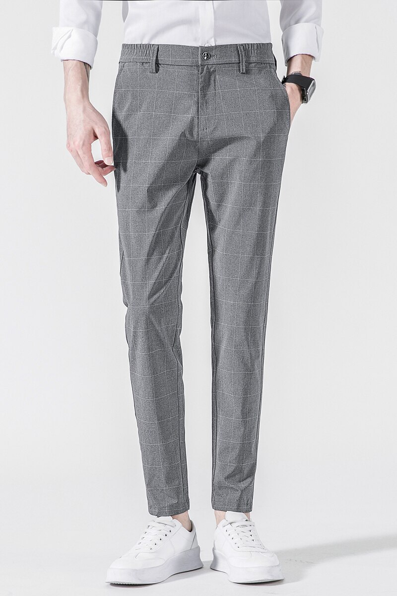 Classique costume pantalon hommes mince rayé Plaid pantalons droits décontracté vêtements pour hommes bureau affaires rétro ville costume pantalon