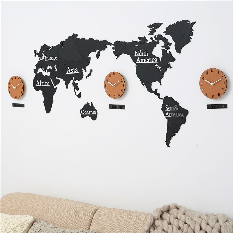 Relojes de pared con Mapa Mundial grande, Relojes de pared con moderno, reloj acrílico Ultra silencioso, con brillo Digital en la oscuridad,