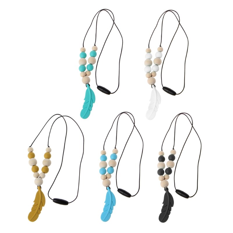 Collar de dentición para bebé, joyería de plumas de silicona para bebé, juguetes para masticar, lactancia,