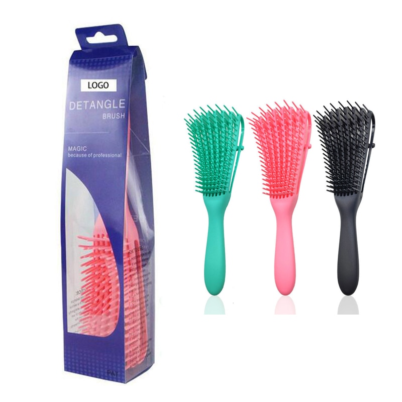 Cepillo de goma para cabello rizado con caja, cepillo de goma para cabello, cepillo masajeador de cuero cabelludo, accesorios de baño