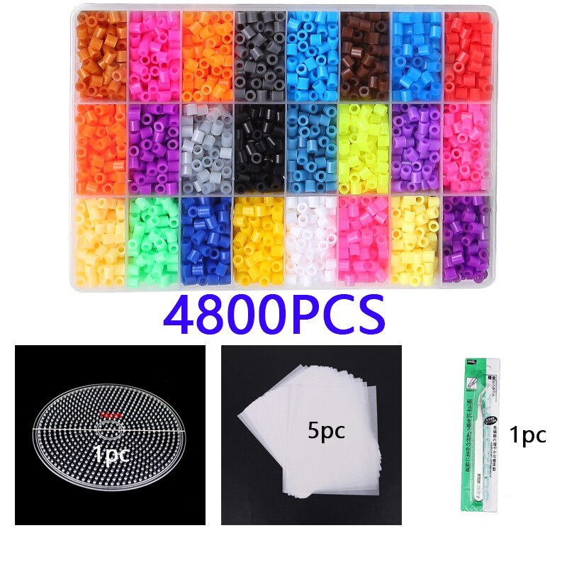 Juego de 24/36/48 colores de cuentas Hama, juguetes de cuentas, 5MM, educativo para niños, bricolaje, fusible de juguetes, cuentas, tamaño grande, hojas de papel de planchado: 4800pcs