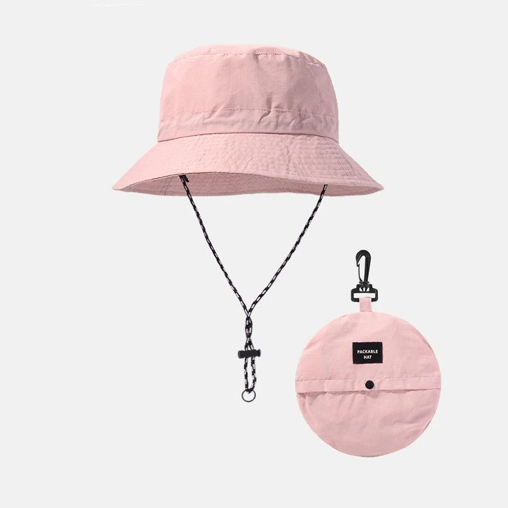 Chapeau seau d'extérieur, casquette tout-en-un pliable et à séchage rapide pour la pêche, la randonnée, le sport, de voyage compacte 4 saisons avec cordon de serrage: Rose