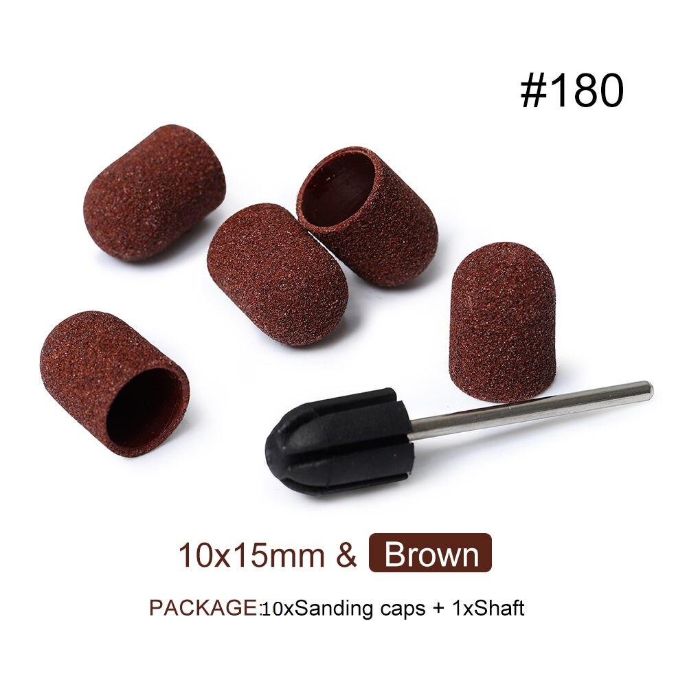 11ps 10*15mm Elektrische Nagel Bohrer Block Schleif Kappe Band Gummi Dorn Griff Fräsen Cutter Manikübetreffend pedikübetreffend Werkzeuge Zubehör: 10x15mm G180