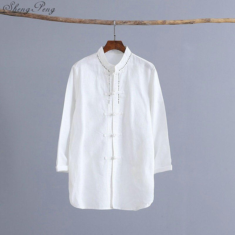 femme chinois traditionnel vêtements solide printemps complet manches manteau Oriental rétro Tai Chi Tang costume chinois longue chemise Q760