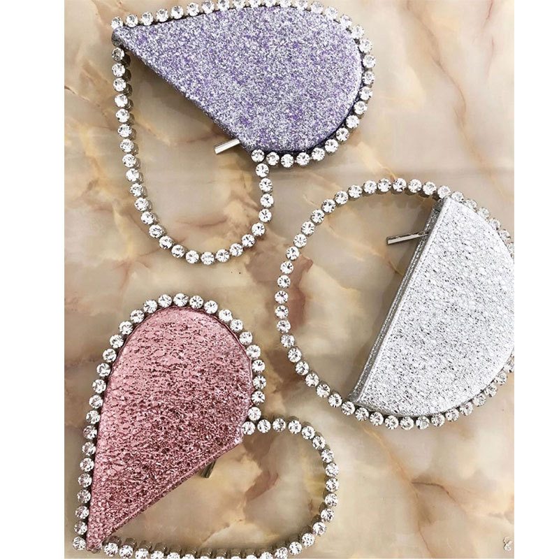 Diamond Red Heart Evening Clutch Bags Metal Handle Circle Purse Chic Rhinestone for Women Wedding Party Flaps