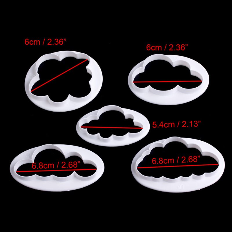 5 stuks 3d wolken plastic fondant uitstekers cakevorm suikercraft mal decoratiegereedschap