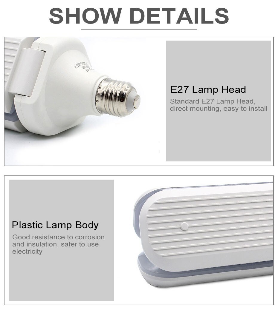 Førte highbay deformerbar garagelys 60w e27 85-265v 6000lm loftlampe til garage / loftsrum / kælder / hjem ledet minelampe  a1