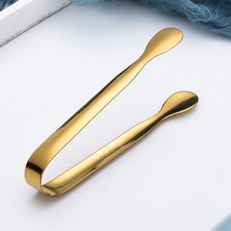 1pcs Ice Clip Ice Tong Bread Food BBQ Clip Multicolored Sugar Tongs Small Ice Tongs Ice Cooling Ice Cube Small Kitchen Tongs: Gold-10.8cm