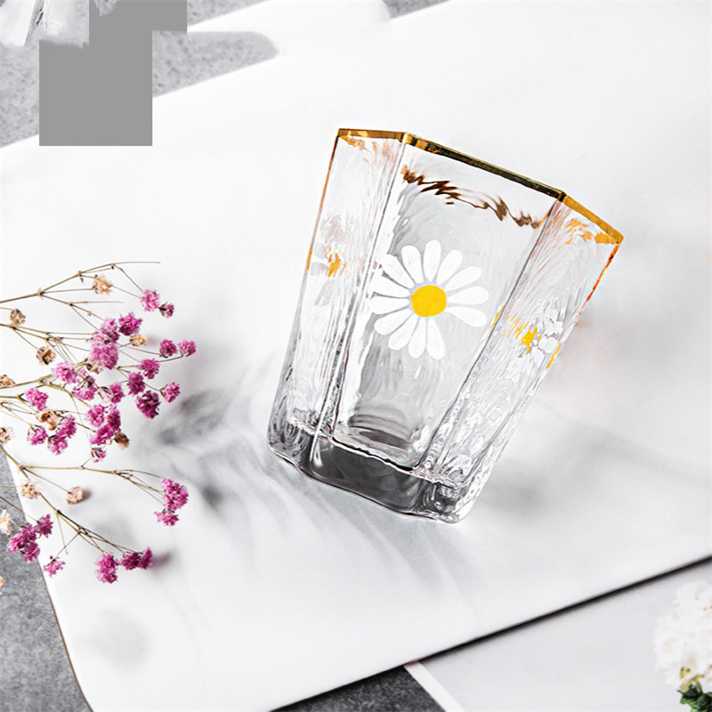 Hexagon shpae glas kop japansk stil hammer øje mønster guldkant champagne whisky vin glas husholdningsstænger glas vandglas