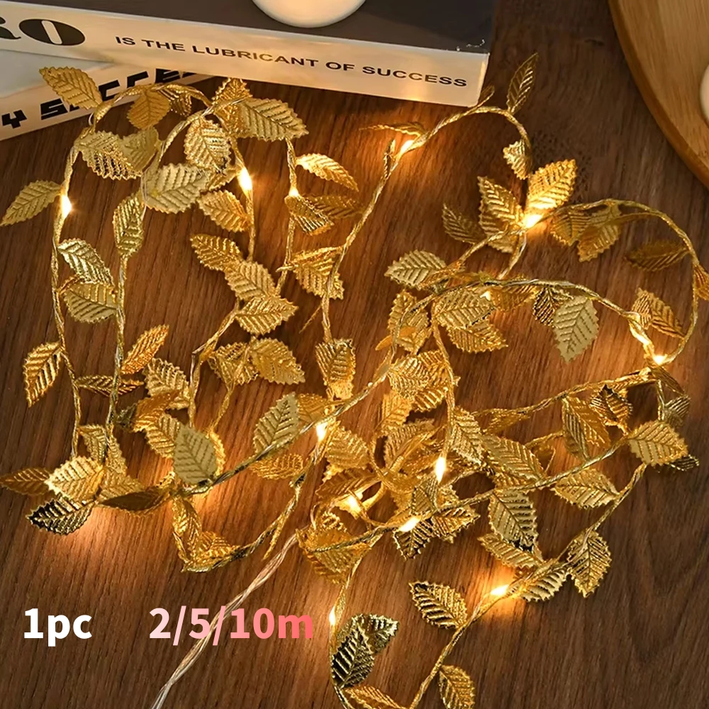 Goldene silberne kleine Blätter Lichterkette 20/50/100 LEDs batteriebetriebene künstliche Pflanzengirlande Rebelichter für Hochzeit Home Party