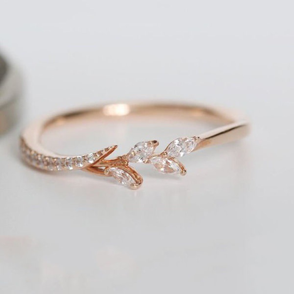 Leaf Crystal Verlovingsringen vrouwen Eternity Wedding Band Ringen Voor Vrouwelijke Rose Gouden Ringen Sieraden Mode
