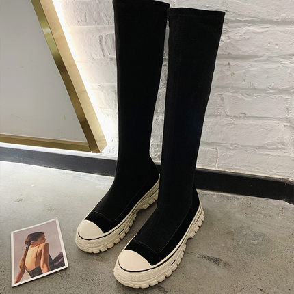Botas femininas 2020 outono botas de estiramento botas curtas tênis botas longas plataforma grossa deslizamento-on botas femininas botas mujer: Executives / 36