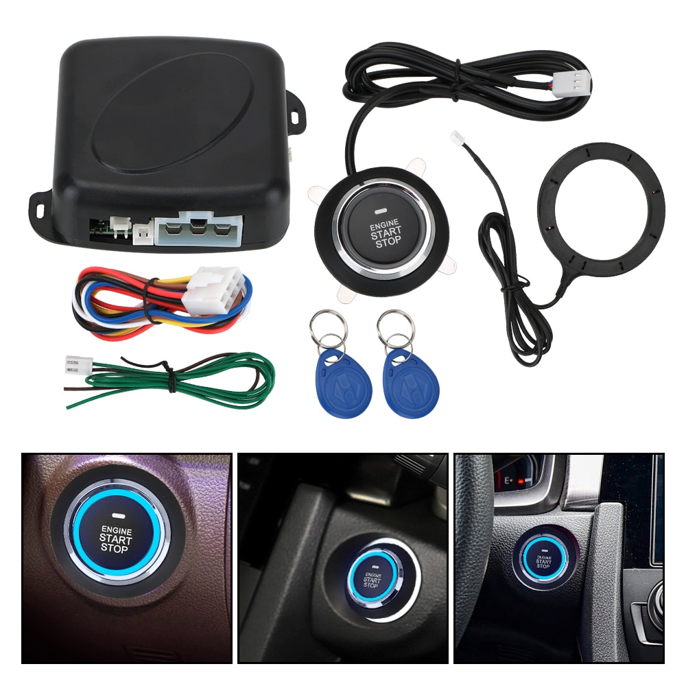 One Start Stop Button Entry Ignition Starter Switch 12V Engine Push Button Keyless Entry Starter Antitheft System Car Alarm