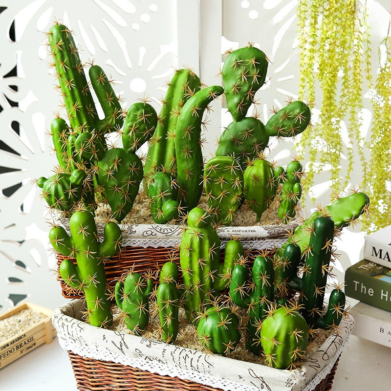Kunstig grøn kaktus plast kunstig plante sukkulent potteplante tropisk kaktus hjem og kontor skrivebordsdekoration