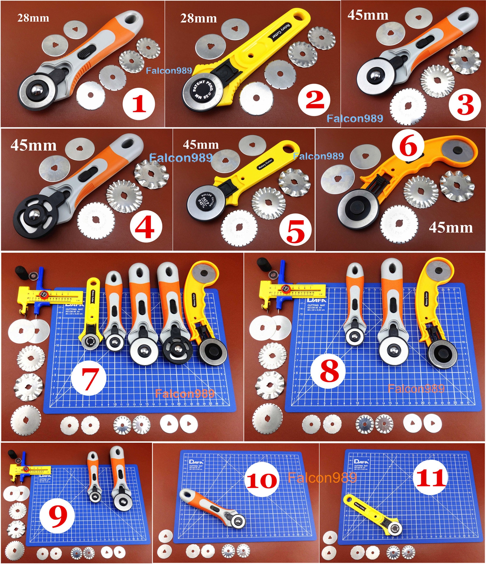 11 sorters roterande skär cirkel kompass skär kniv blad quiltning sömnad tyg läder hantverk verktygssats sömmar carving stämpling