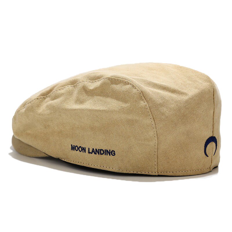 Béret inversé brodé avec lettres et lune, casquette de journal unisexes Vintage, nouvelle tendance, Style décontracté polyvalent, vêtements de rue: Khaki