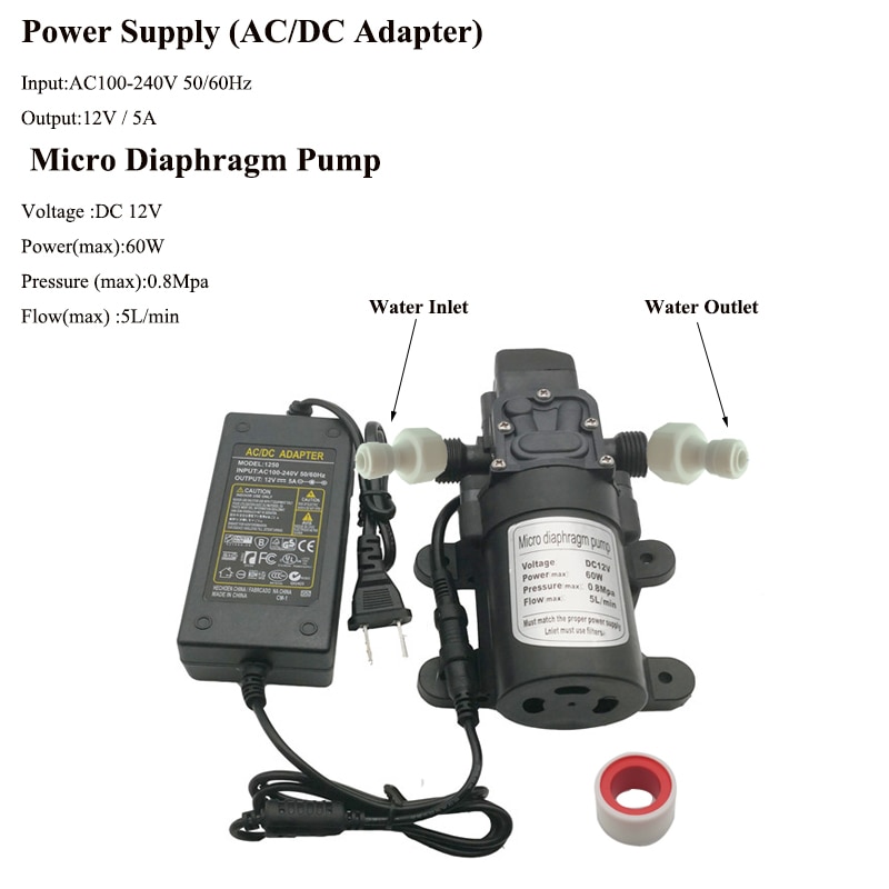 12M Water Mist Spray Electric Diaphragm Pump Kit Misting System Automatic Water Pump Sprayer with Brass Nozzles for Garden