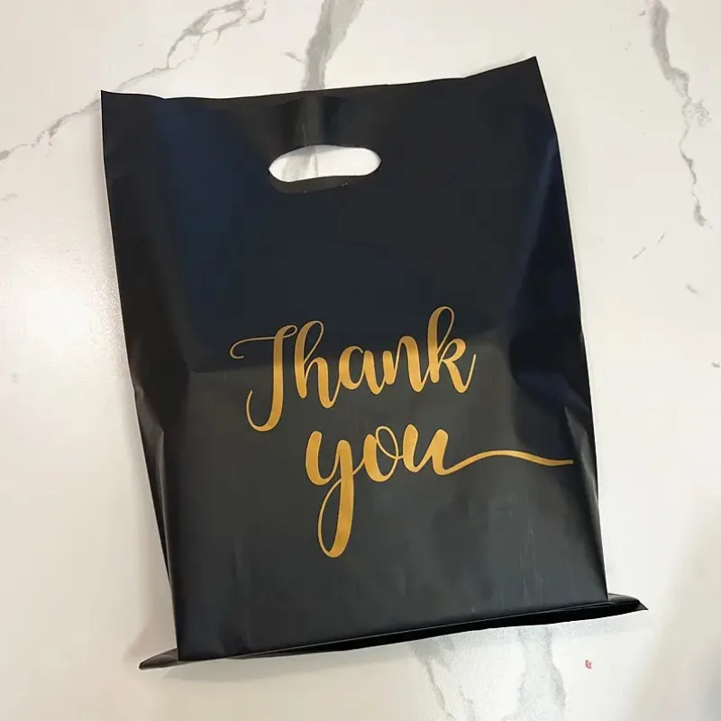 50 Stk Sorte Indkøbsposer - Plastik med Håndtag - Forskellige Størrelser til Fest og Bryllup