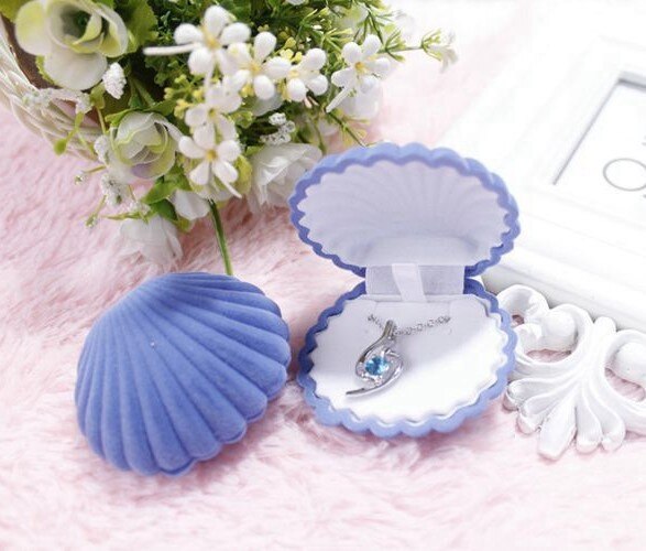 Havskal form lyx färgglada sammet ring box örhänge ring örhänge smycken fall makeup hållare arrangör: Blå