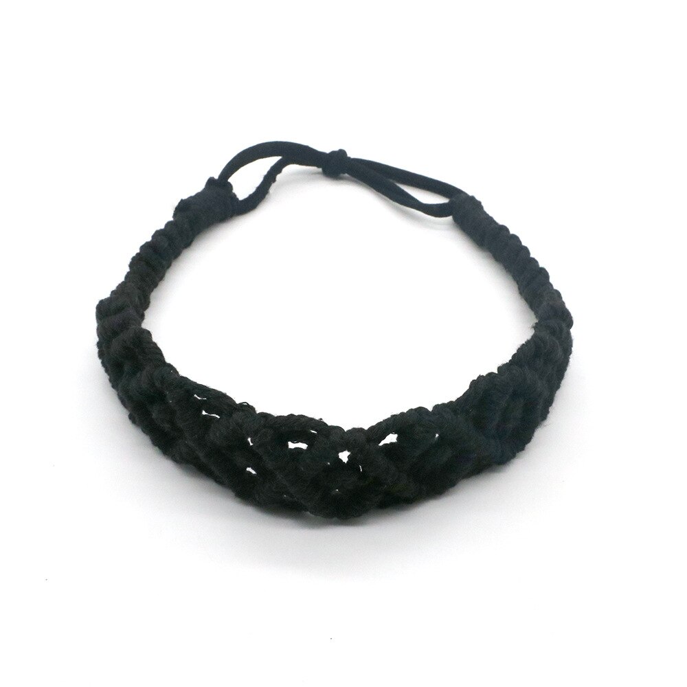 Serre-tête en macramé pour adulte, serre-tête Chic et bohème, accessoires pour cheveux, Turban élastique, couleur unie: BLACK
