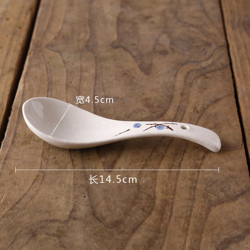 Cuchara de cerámica japonesa para pintar a mano, cuchara de porcelana para sopa, utensilio de cocina, herramienta creativa para agitar leche, vajilla: D