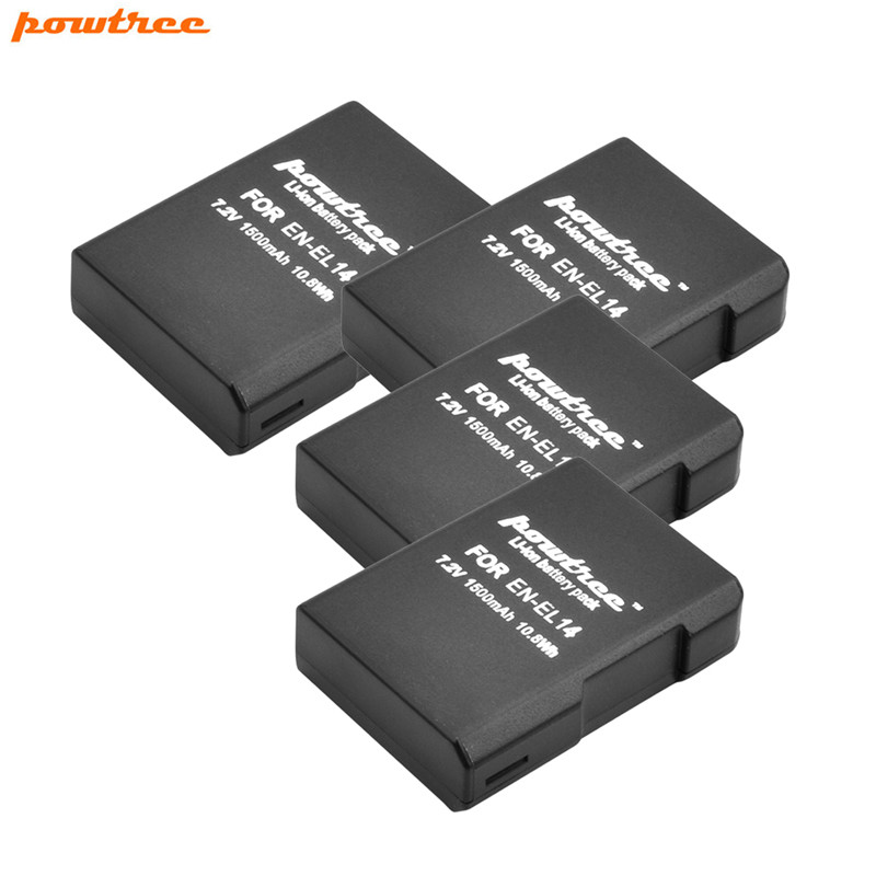 Powtree 1500 Mah En-EL14 EN-EL14a ENEL14 EN-EL14 Batterij + Lcd Oplader Voor Nikon P7800,P7700, p7100, P7000,D5500,D5300,D5200,D3200: 4 BATTERY