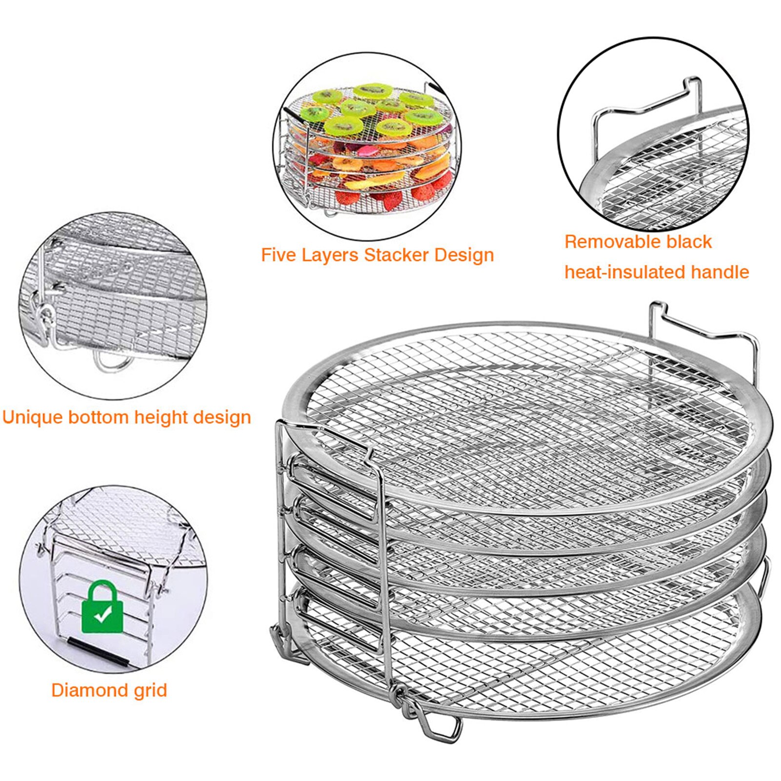 Dehydrator Rack 5-tier Stackable Stainless Steel Food Drying Stand For Air Fryer Pressure Cooker Kichen Accessories