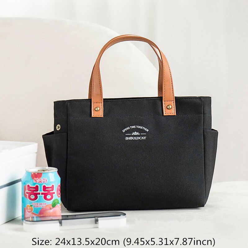 High Capacity Lunch Bag Women Picnic Food Thermal Pouch Waterproof Student Bring Meals Cooler Storage Handbag Accessories Items: B Black