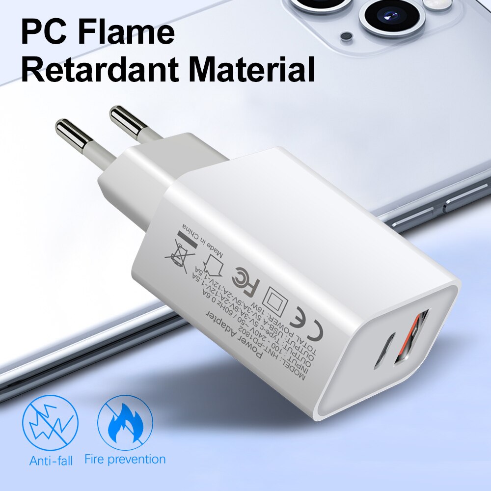 FDGAO 18W Quick Charge 3.0 USB PD Charger QC3.0 Type C Adapter For iPhone 12 Pro Max Samsung S20 S10 Wall Travel Phone Charger