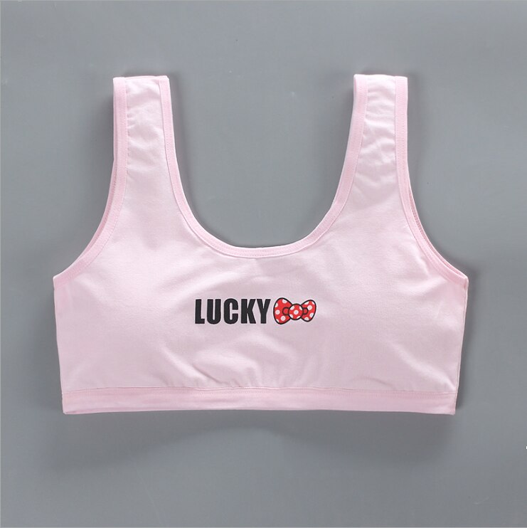 Lucky Bow cute top Light color Vest Bra underwear bottoming Girls under clothes teenager braces children soft cotton: Pink