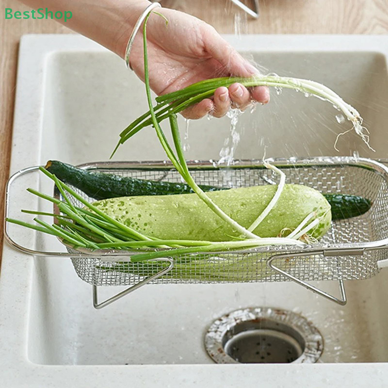 Colador de fregadero, escurridor, cesta de fregadero expandible de acero inoxidable, colador para verduras, frutas, platos de Pasta