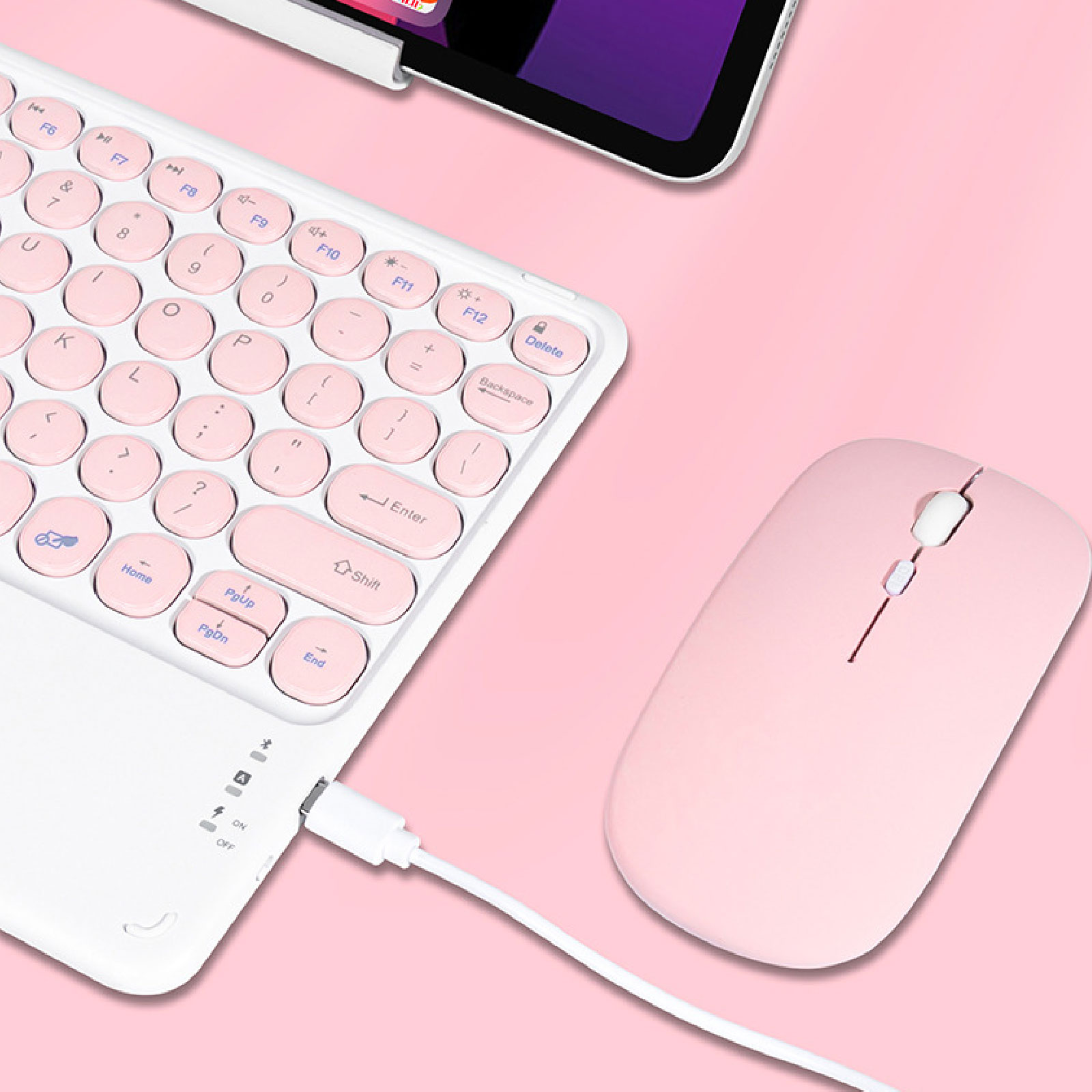 Wireless BT Keyboard Teclado Retro Round Key Keyboard And Mouse Set For Samsung Xiaomi Touchpad Tablet For IPad Keyboard