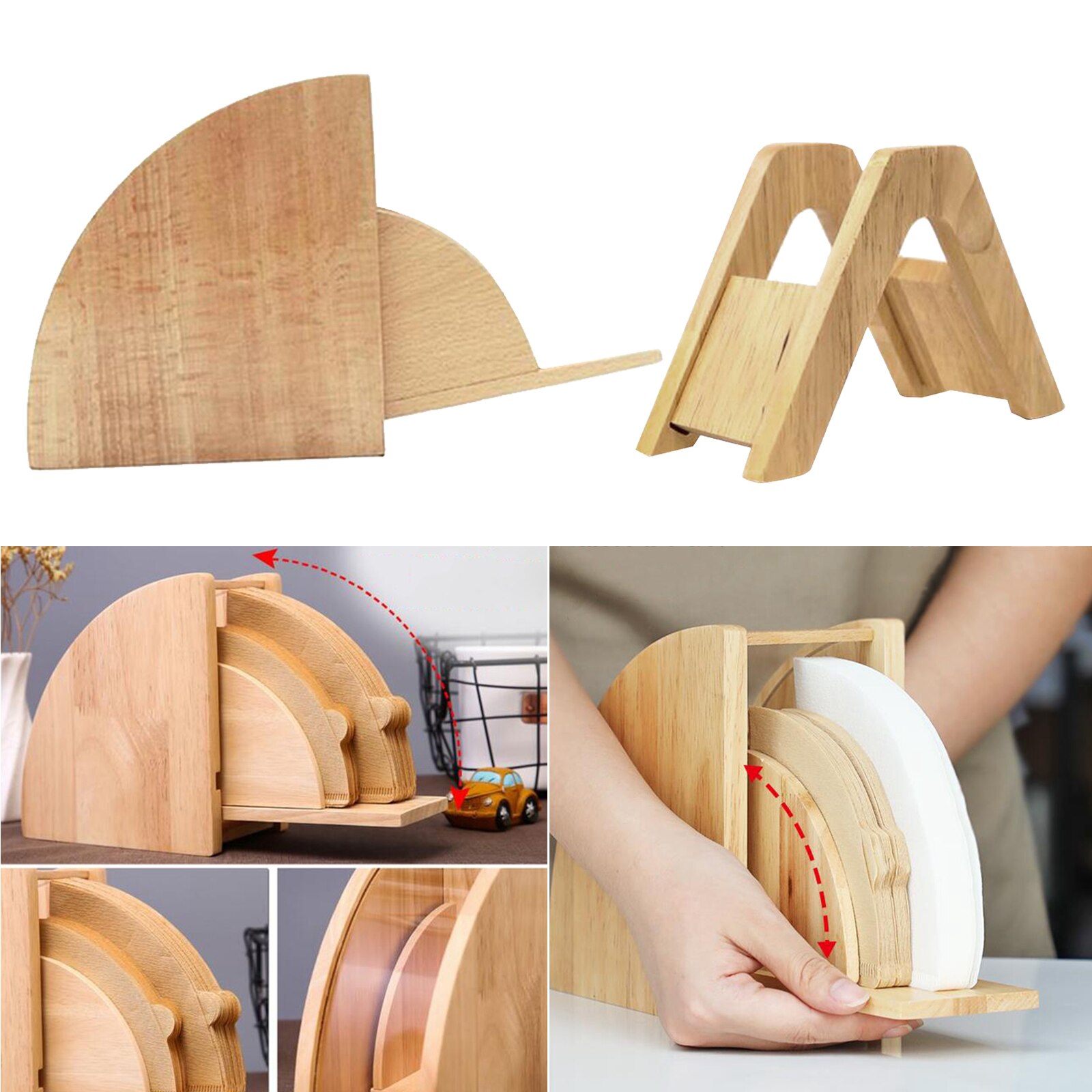 Coffee Filter Holders Paper Dispenser Storage Stand Wood Dustproof Case