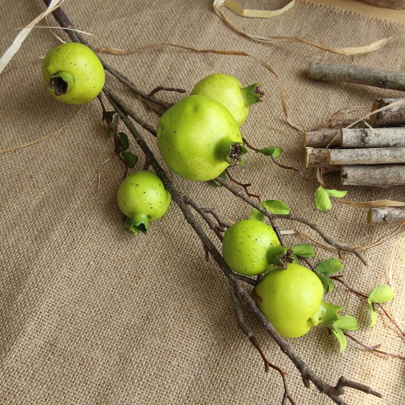 6 cabezas de ramas de Granada flores artificiales de frutas de espuma plantas decoración de balcón arreglo de flores: Green