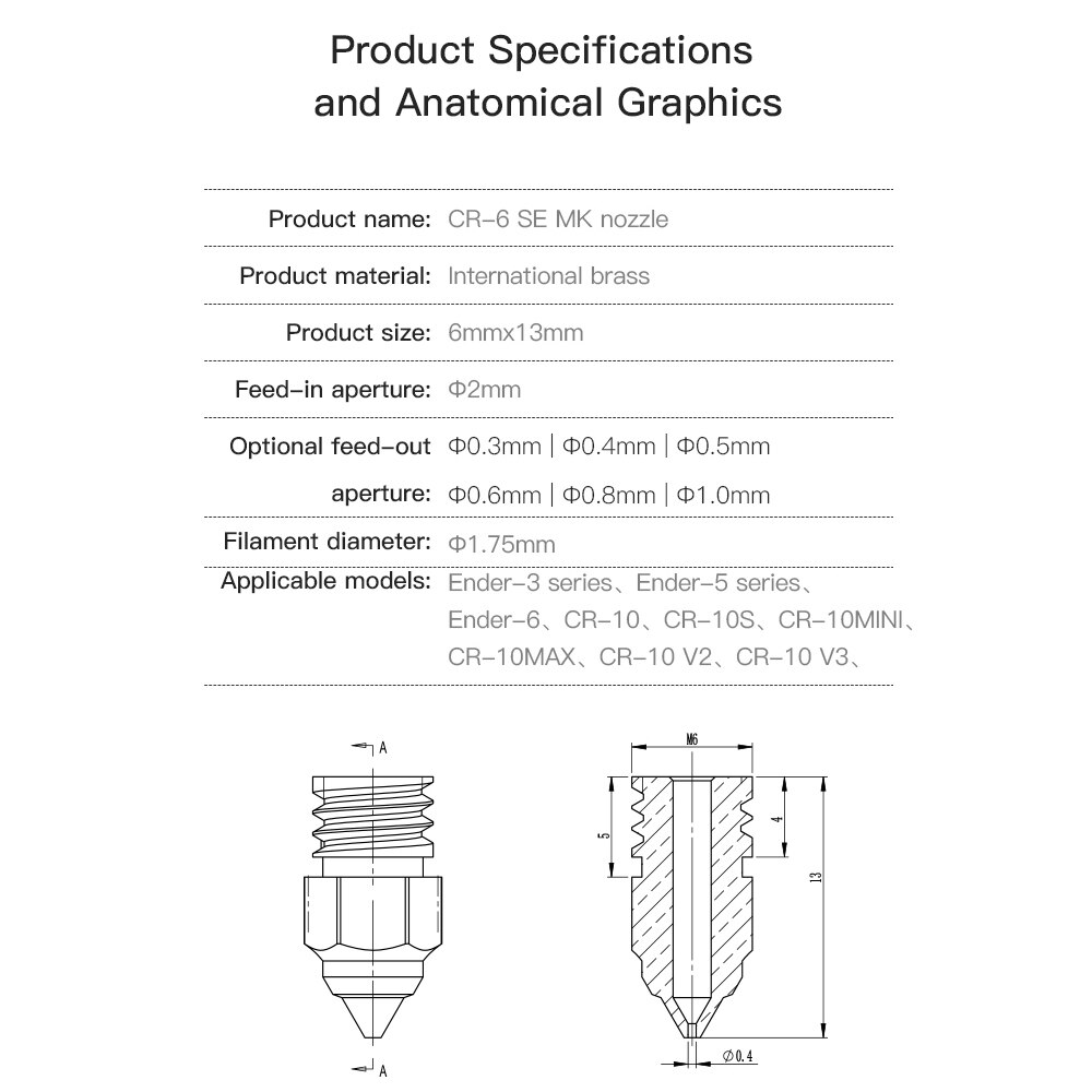 SIENOC 3D Drucker Düsen Set - 5x Teflon Rohre 30mm + 5x 0,4mm Messing Düsen