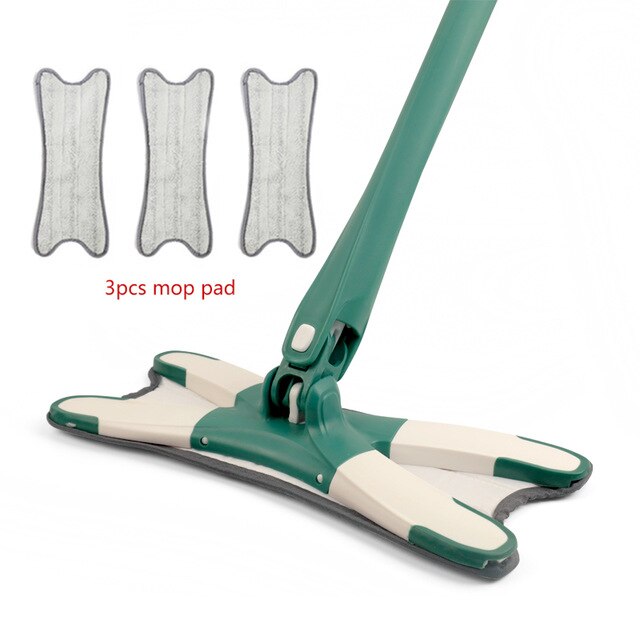Fregona de suelo tipo X con almohadillas de microfibra reutilizables, fregona plana de 360 grados para el hogar, herramientas de limpieza del hogar sin manos, 3 uds.: Green 3 Mop Cloth