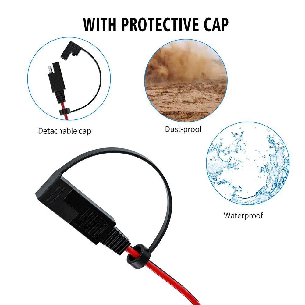 Waterproof OT Terminal Cable 1.4m Connecters Extension Cord Cable Motorcycles Battery Charger SAE Connector Socket Cable wi/Fuse