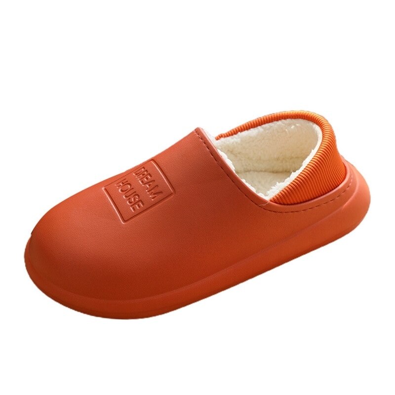 Waterproof Winter Cotton Slippers Female Home Household Warm Women Shoes Indoor Out Leather Bread With Moon Cotton Shoes: orange / 39-40