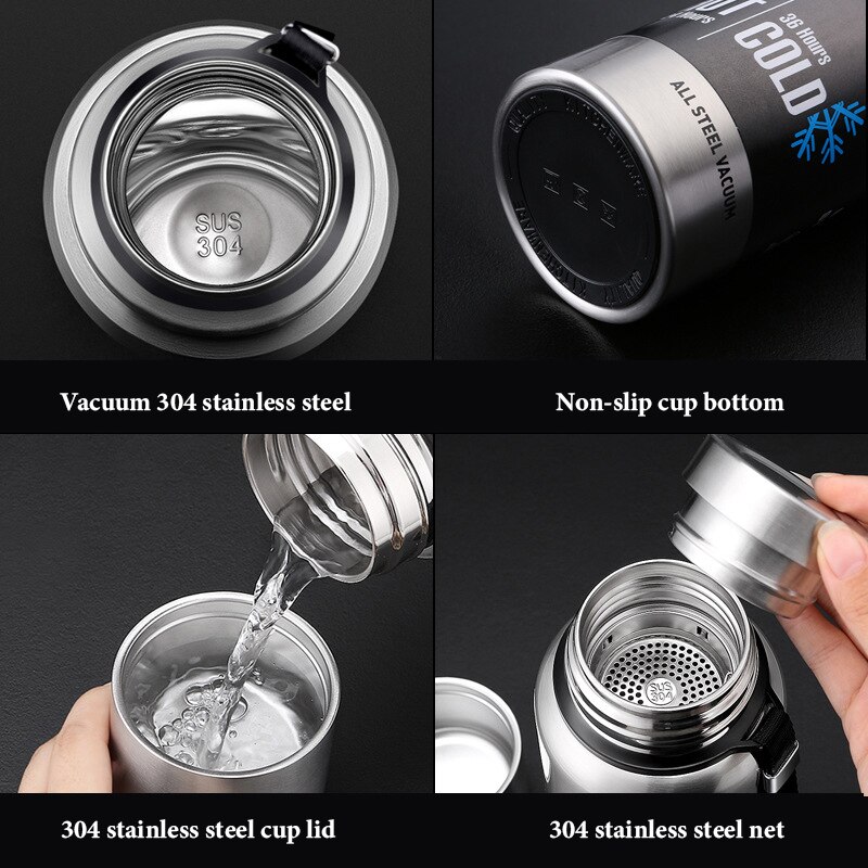 Termo de acero inoxidable de gran capacidad frasco de vacío portátil vaso aislado con botella térmica de cuerda 500/700/1000/1500ml termo termos botella termica botellas para agua acero inoxidable termo para cafe