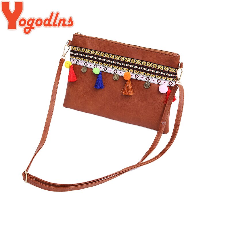 Yogodlns PU Leather Shoulder Bag for Women Envelope Bag Tassel Decoration Messenger Bags National Style Lady Purse