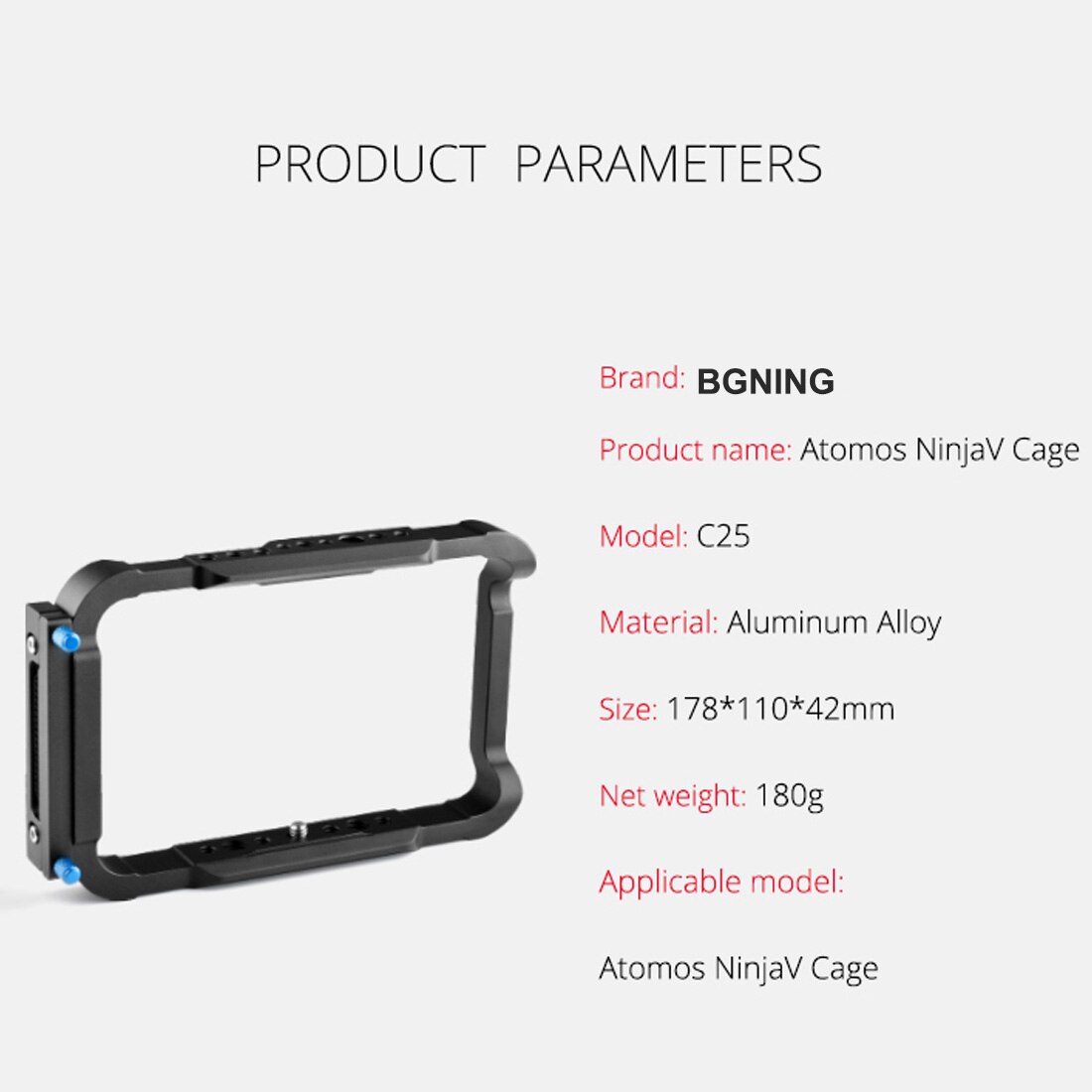 Gabbia sagomata in lega di alluminio per Atomos Ninja V gabbia per Monitor di registrazione con binari NATO integrati morsetto per cavo filetto 1/4 &quot;3/8&quot;