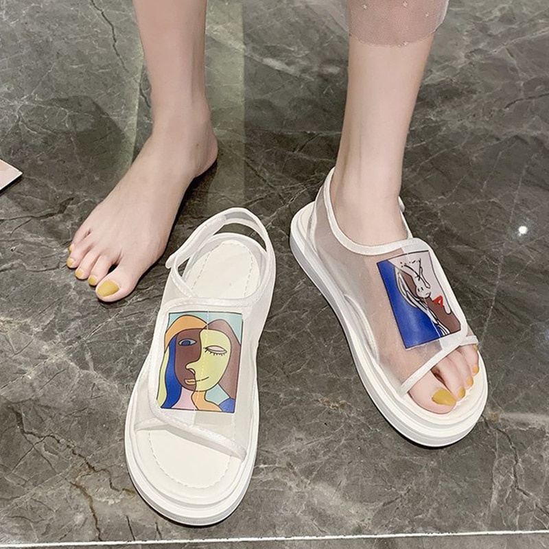 Chaussures femme sandale dentelle denim sandales femme bande élastique med été dames slip-on plat avec bloc confort moyen